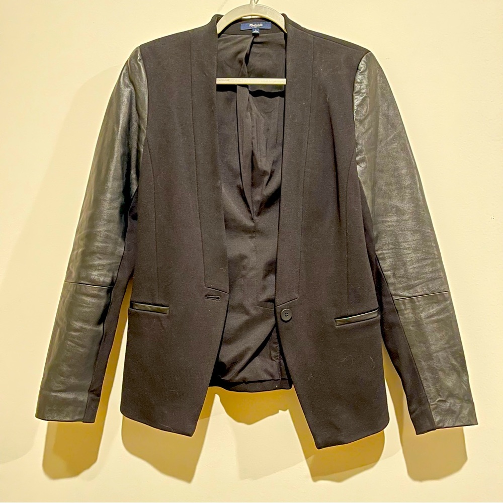 Madewell leather blend blazer, black, EUC